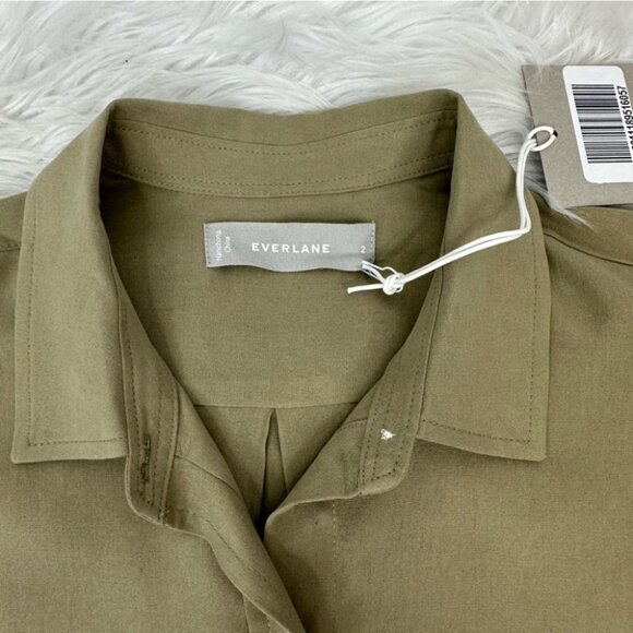 Everlane Women's NWT Covert Green The Washable Silk Relaxed Designer Shirt 2/C42 - Picture 7 of 12